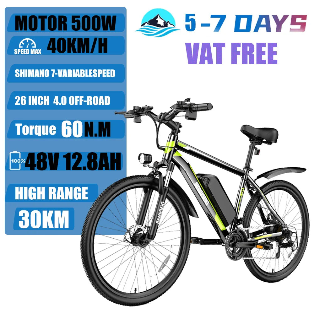 ZPW S26 500W EBike 48V 20AH 26 Inch Off-road Tires Electric Bicycle Adult Snow Mountai Electric Bike