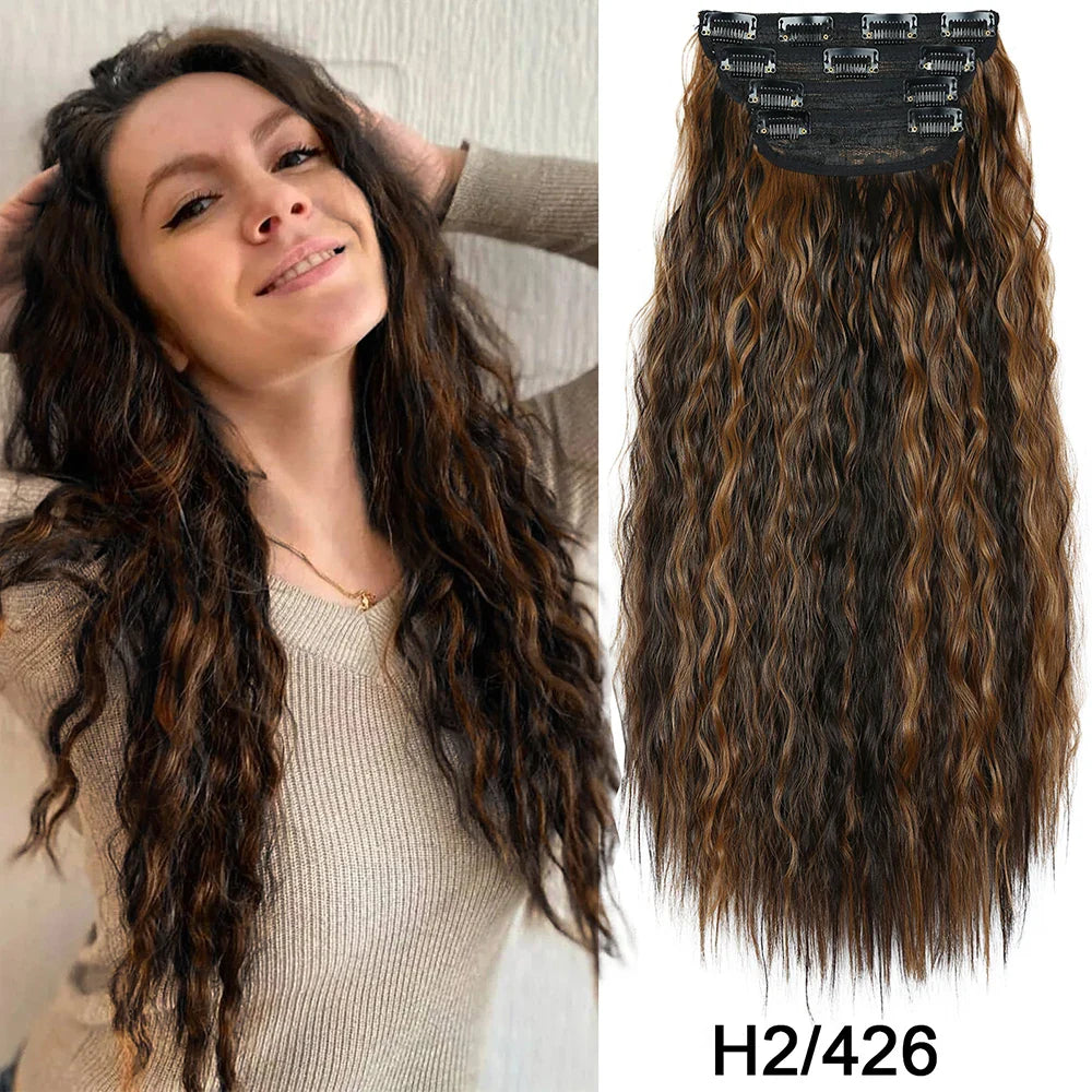 4Pcs/Set 20Inch Synthetic Hair Clip In Long Wavy Thick Hairpieces For Women Full Head Synthetic Hair Extensions Ombre Hairpieces