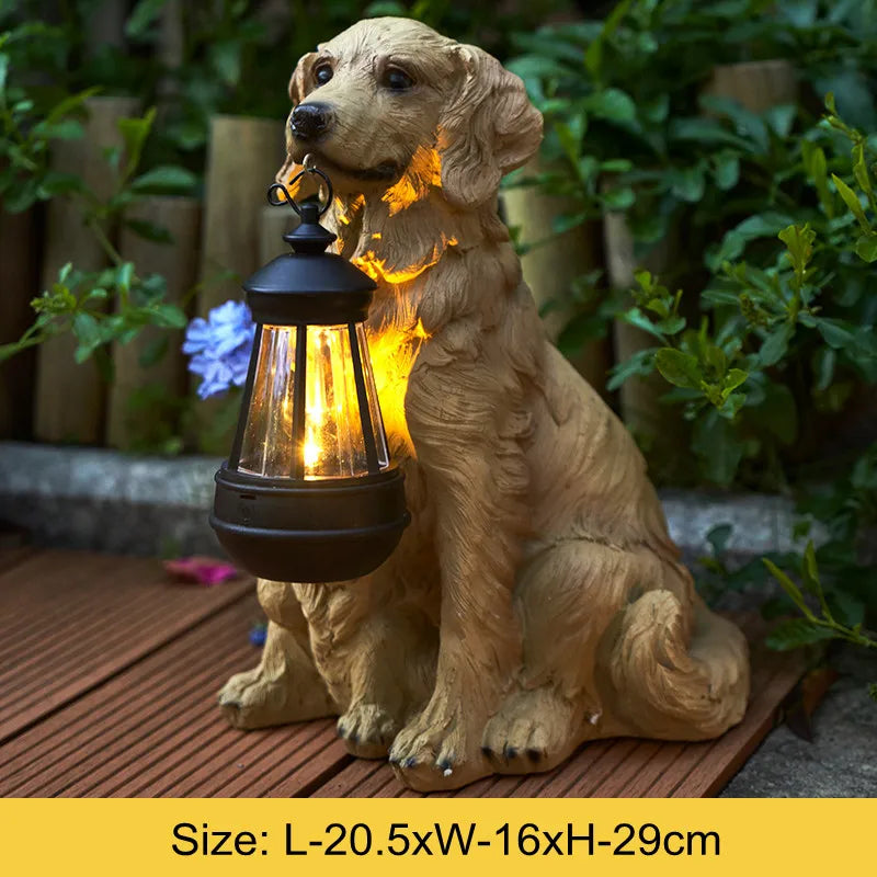 Solar Simulation Animal Light Outdoor Waterproof Resin Dog Statues Led Night Lights For Pathway Yard Garden Wildlife Decoration