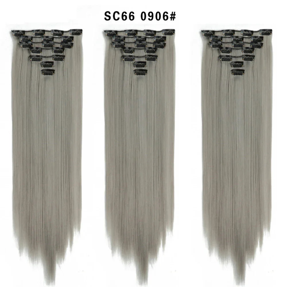 Set Hair Clip In Hair Extensions With Clips Hairpieces Synthetic Extension False/Fake Hair Blonde Eunice Hair Long Hair Pieces