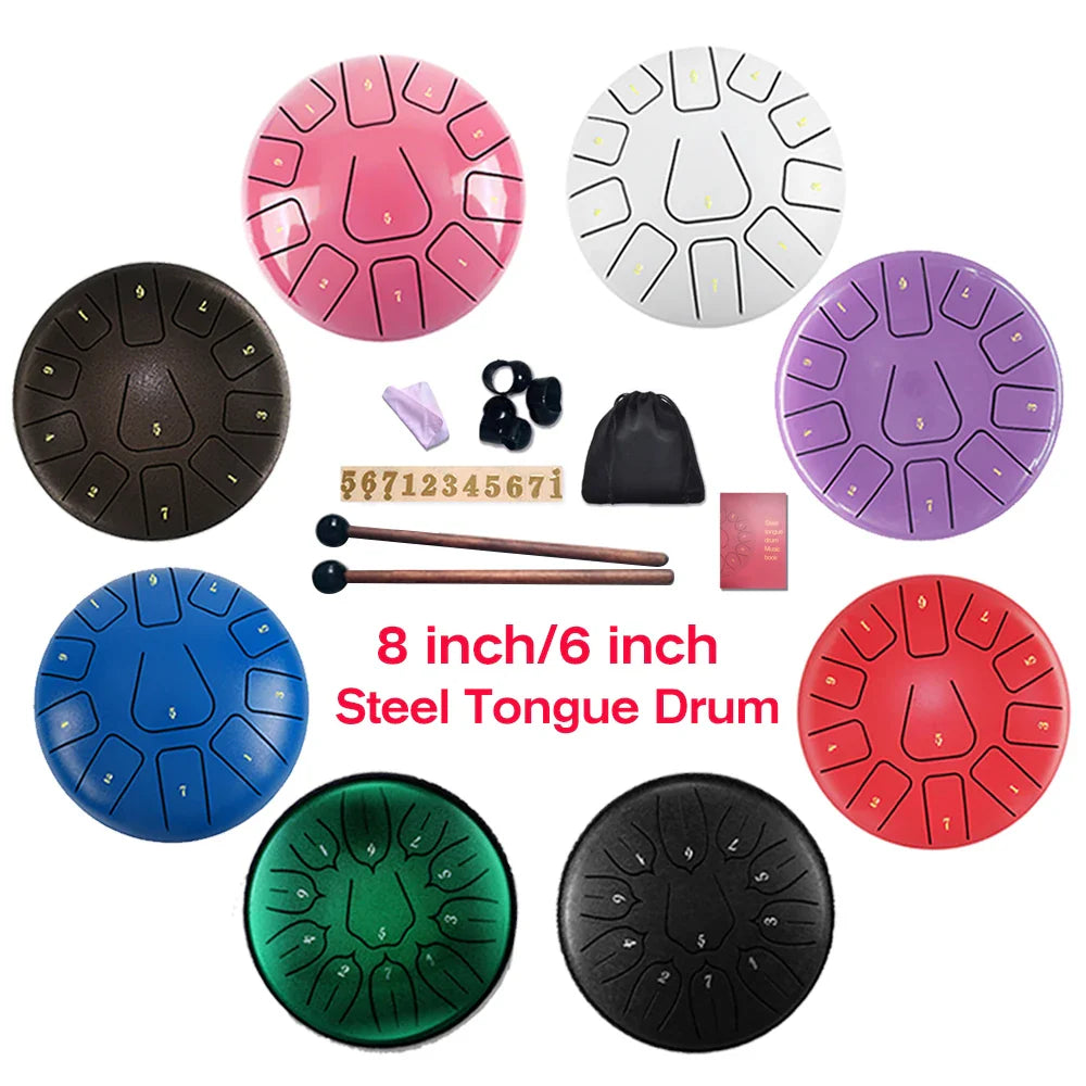 Steel Tongue Drum 8 Inch / 6 Inch 11 Notes Handpan Drum Drumstick Mallet Finger Percussion Tongue Tambourine for Meditation Yoga