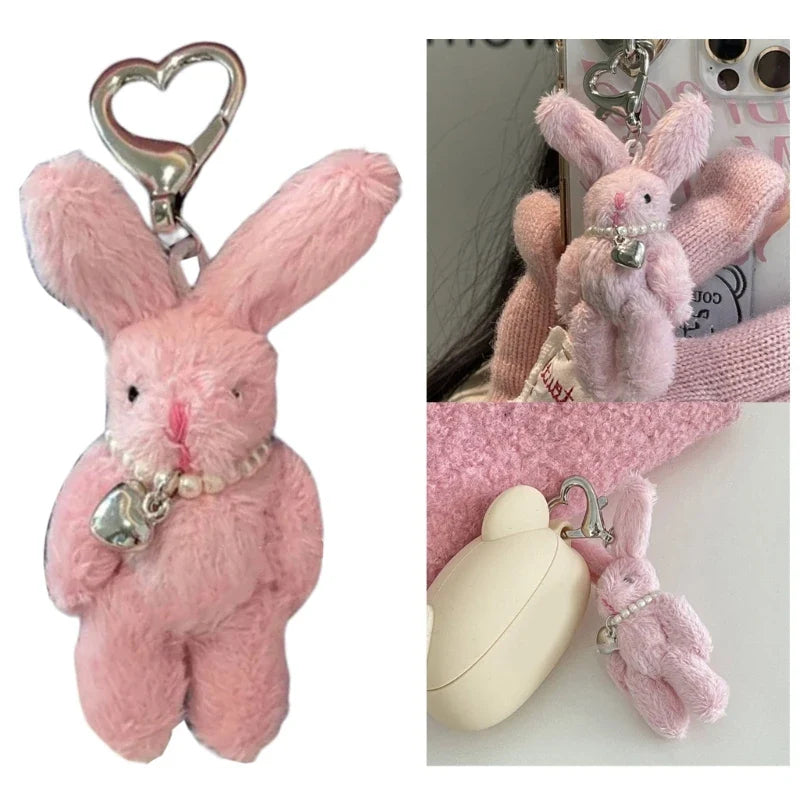 Bunny Heart Phone Chain Korean INS Punk Cute Rabbit Dolls Keychain Bag Decoration Y2K Fashion Jewelry Pendant Accessories Gift