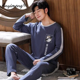 Big Size Autumn New Mens Casual Pajamas Set Cotton Long Sleeve Kawaii Bear Cartoon Printing Sleepwear for Men Pijama for Boy