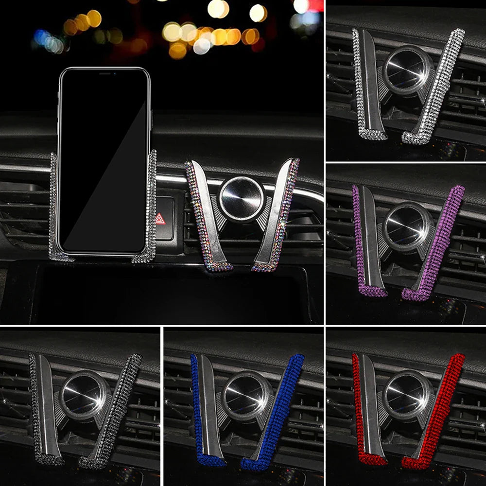 New Bling Car Phone Holder Rhinestones Air Vent Smartphone Support Crystal Diamond Phone Clip Car Interior Accessories for Girls