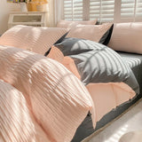 Seersucker Bedding Set Duvet Cover Flat Sheets Pillowcase Bed Sheet Set Soft Comforter Cover Bed Linens Set Nordic Ins Style