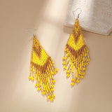 Europe and America Bohemia Women's Jewelry Accessories Geometric Colorful Handmade Beads Long Tassel Beaded Weave Boho Earrings