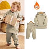 2023 New Arrivals Little Girls Clothing Tracksuit 2 Pieces Set Warm Fleece Plain Top Sweatshirt+Pants Loungewear Suit For Kids