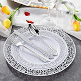 150PCS Silver Plastic Plates, Disposable Silverware & Plastic Silver Cups, Silver Rim Plastic Tableware include 25 Dinner Plates