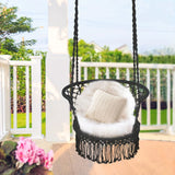 1pc Hanging Hammock Chair, Cotton Rope, Macrame Swing, Indoor Outdoor Black