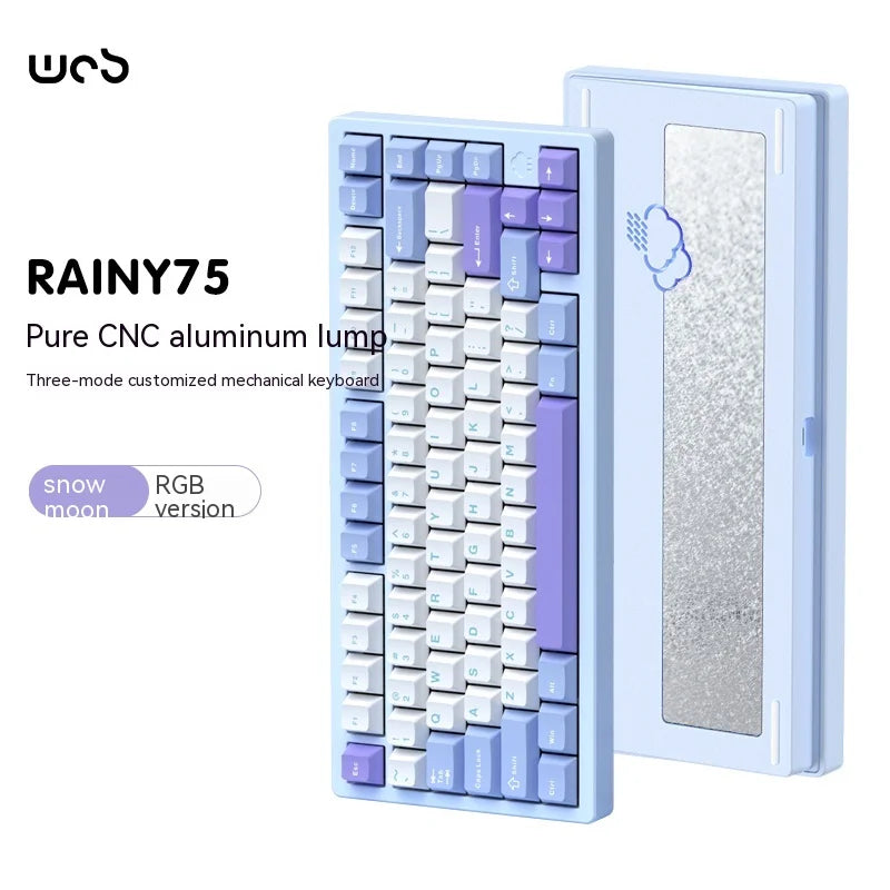 Wob Rainy75 Mechanical Keyboard CNC Aluminum Alloy RGB Wireless Tri-Mode Bluetooth USB Gasket Gamer Hot-Swap Pc Gaming Keyboard