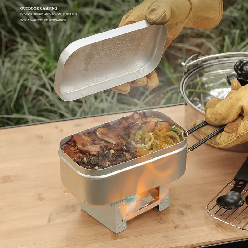 Outdoor Camping Tableware Aluminum Tourist Lunch Box Portable Mess Tin  BBQ Picnic Cookware Bowl Pan with Lid Equipment