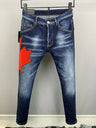 2024 Hot Men Jeans Denim Pants Hole Slim Pencil Trousers Metal Buttons Zipper Party Clothes Classics Fashionable Black Blue 9881