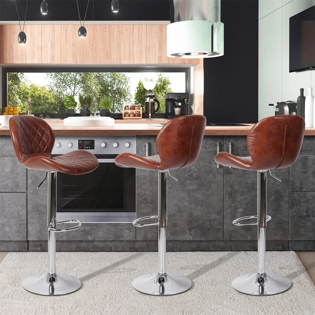 Bar Stools White Bar Chairs Breakfast Dining Stools for Kitchen Island Counter Bar Stools Set of 2 pcs Leatherette Exterior