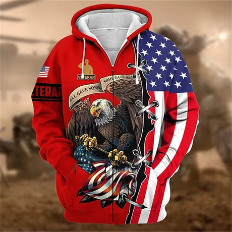 New 3D US ARMY Printed Zip Up Hoodies For Men US VETERAN Military Graphic Zip Up Hoodie Kid Fashion Cool Sweatshirts Vintage Top