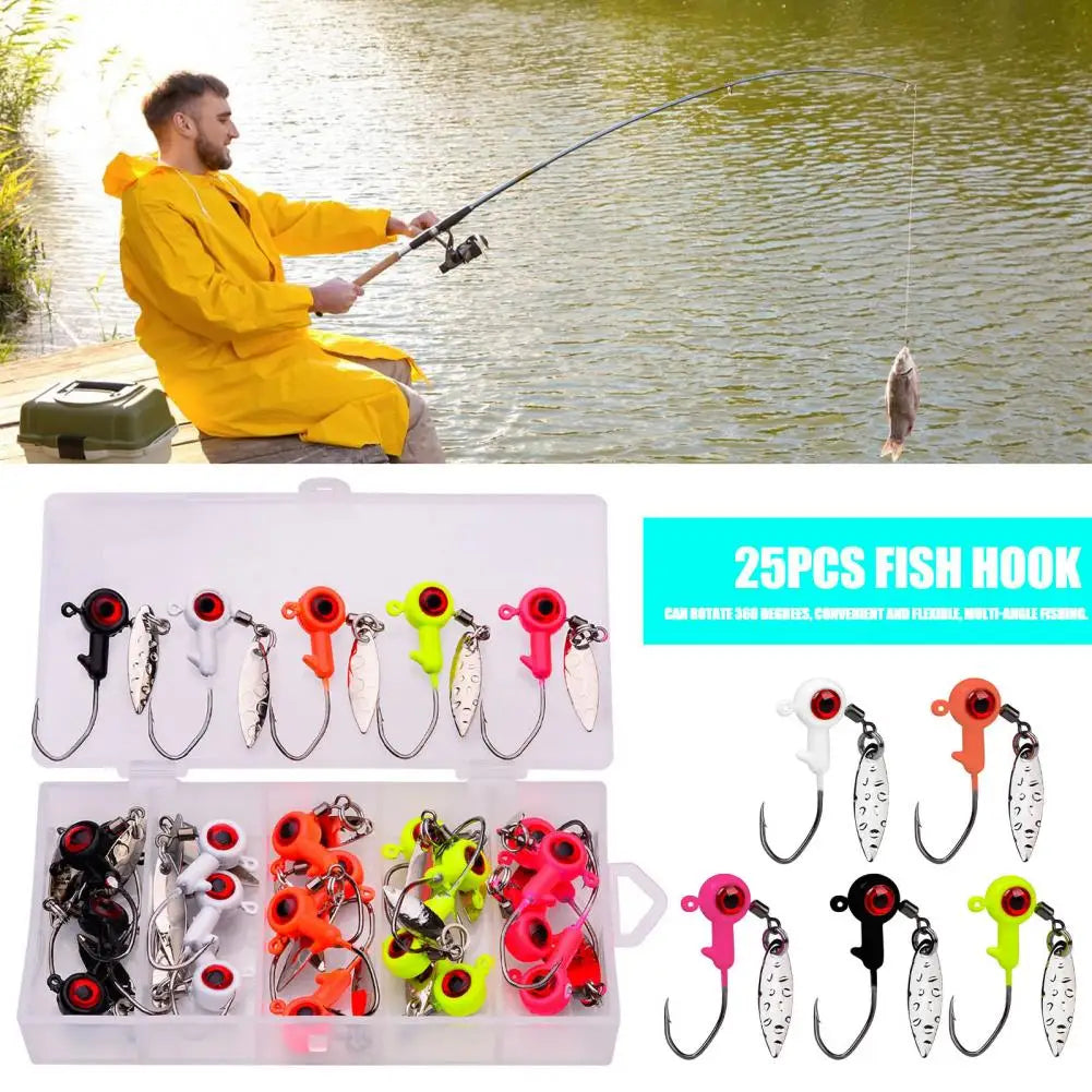 25Pcs/Box Fishing Lures Kit with Single Hook Simulation 3D Fisheye Ice Fishing Jig Heads Set for Crappie Panfish Fishing Tackle