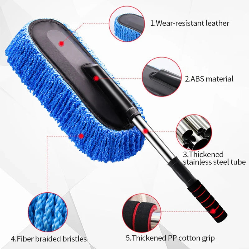 SEAMETAL Superfine Fiber Car Duster Suit Retractable Microfiber Car Dust Mop Home Cleaning Dust Removal Brushes Towels Kits