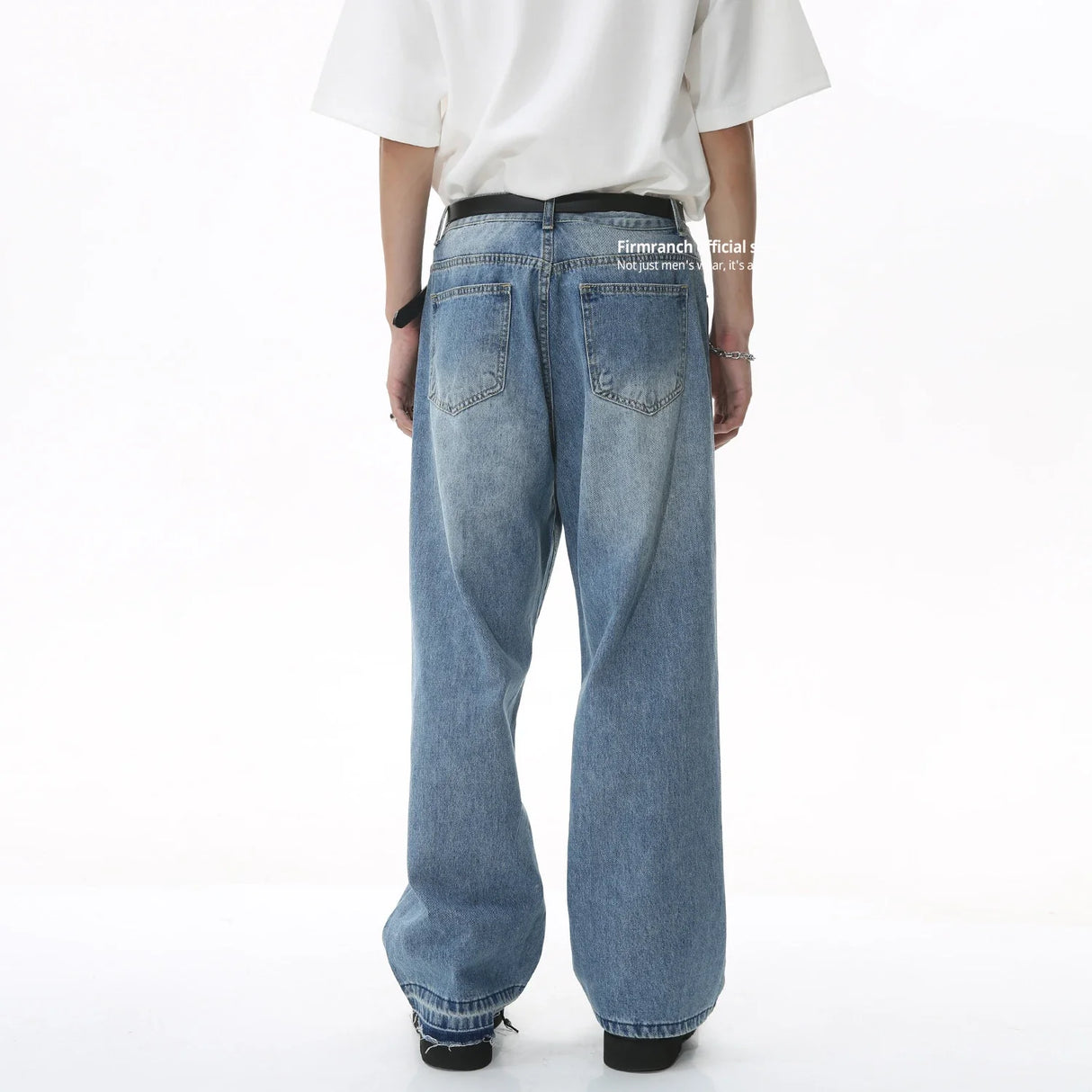 Firmranch New 2023 Men/Women Retro Blue Baggy Jeans Straight 90s Mopping Brushed Denim Wide Pants Loose Trousers Free Shipping