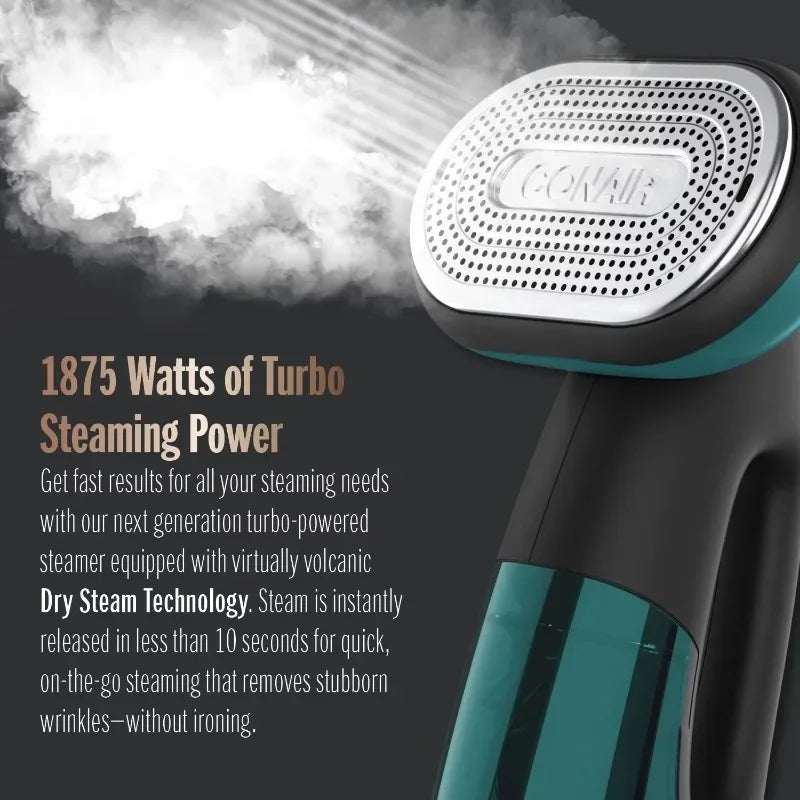 Conair Turbo ExtremeSteam 1875 Watt Handheld Fabric, 2-in-1 Steam and Iron Garment Steamer, One Size, Black/Green GS107