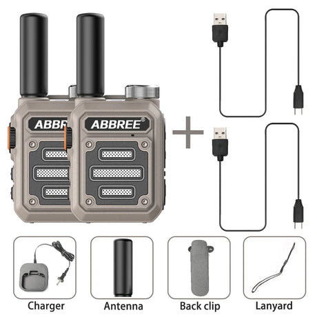 2PCS ABBREE AR-63 Mini Walkie talkie Wireless Copy Frequency Ham Radio for Hunting UHF Professional Communicator Type-C Jack