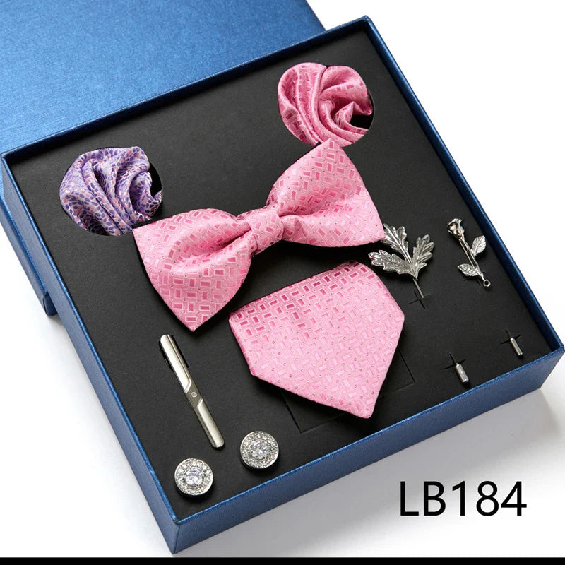 Luxury Quality Tie Set With Necktie Bowtie Pocket Square Cufflinks Tie Clip Brooches For Man Bussiness Wed Party Tie Gift Box