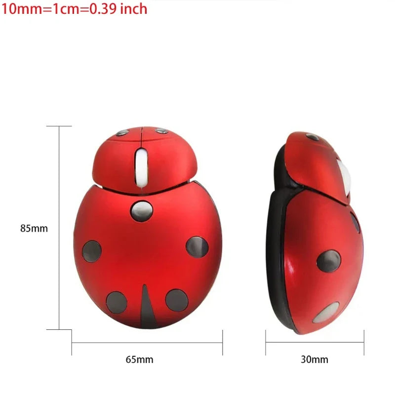 Mini Animal Shape Wireless Mouse with USB Receiver 2.4GHz Cartoon Ladybug Mouse for Most Systems Desktop Laptop Accessories