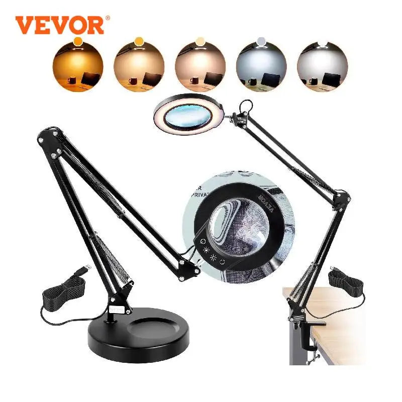 VEVOR Magnifying Glass with Light 5X Magnifying Lamp 4.3" Glass Lens Base or Clamp Desk Magnifier with 64 LED Lights