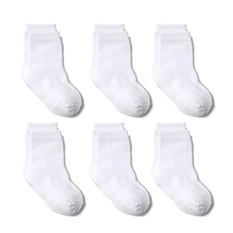 6 Pairs/Lot Fashion Children Socks Grip Crew Socks with Non Slip/Anti Skid Soles for Baby Infants Toddlers Kids Boys Girls 0-7y