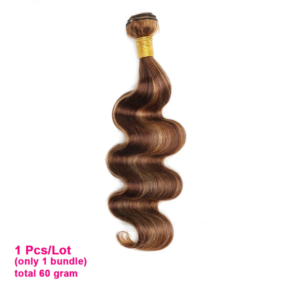 Body Wave Highlight P4/27 Human Hair Bundles 60Gram 10 to 22 Inch Pre-colored Brown Blonde Peruvian Hair Extensions 1/3/5/7Pcs