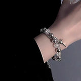 Punk Cross Star Beaded Bracelet For Women Kpop Irregular Star Pendant Bangle Silver Color Geometric Tassel Bracelets Y2K Jewelry