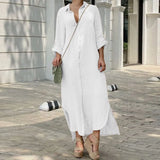 Plus Size  Cotton Linen Long Dress for Women Clothing 2023 Autumn Oversize Vestido Shirt Dress Female Loose White Black Skirt