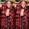 Rosabeauty 250 Density 99J Burgundy 13x4 13X6 HD Body Wave Lace Front Human Hair Wigs 40 Inch Red Colored Frontal Wig for Women