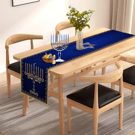 Hanukkah Linen Table Runner Party Table Decor Menorah Star of David Chanukah Jewish Festival Dining Table Runners Party Decor