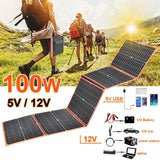 100w Foldable solar panel portable solar charger 12v battery power station 5v usb mobile phone power bank laptop camper hiking