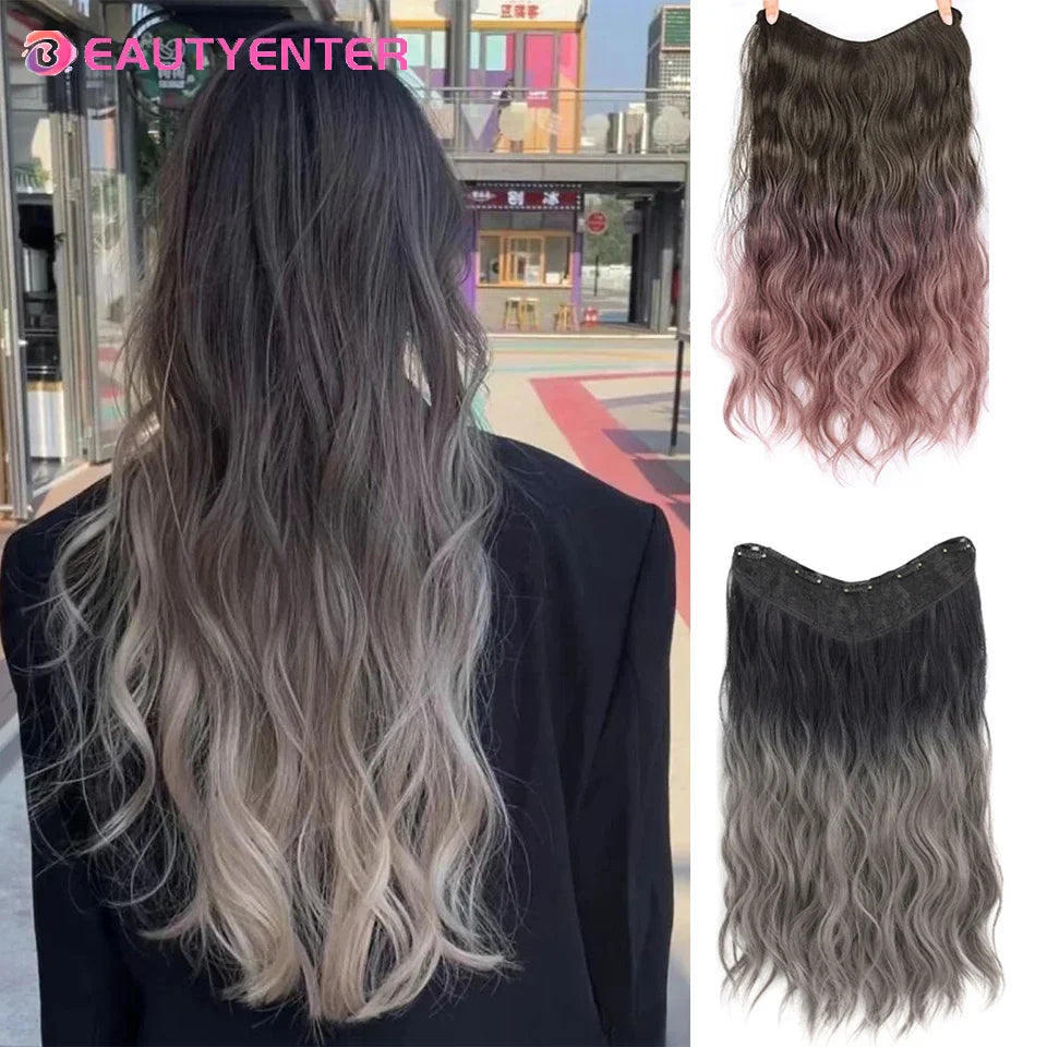 Synthetic Clips In Hair Long Wave Clip In Hair Extension Synthetic Wig Hair Extensions Ombre Gradient color Hairpieces