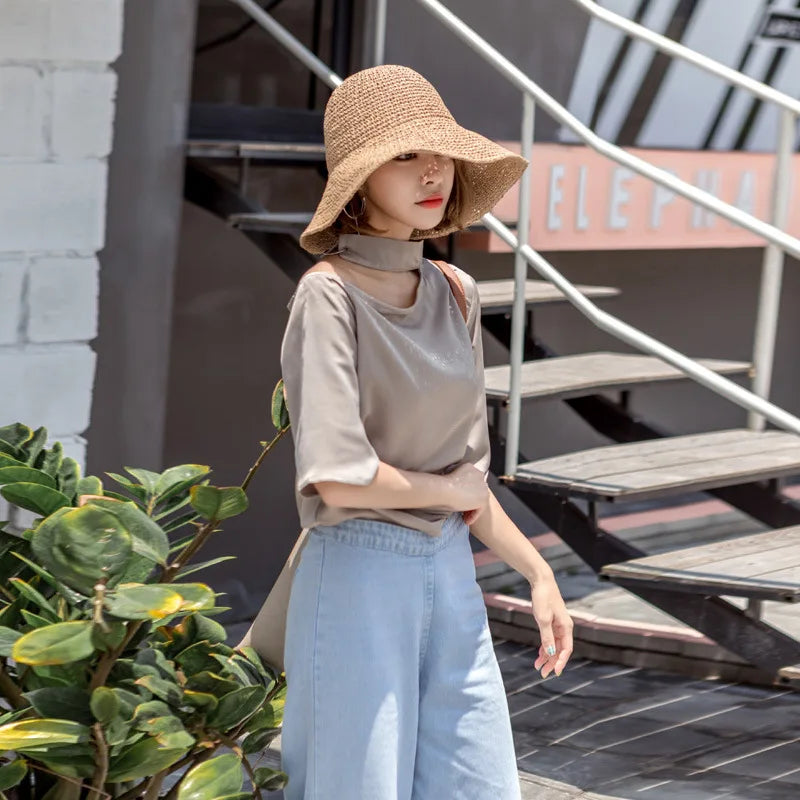 Fashion Lady Straw Hat Women Summer Sun Visor Sunhat Panama Boater Floppy Bucket Cap Female Woman Summer Hat Straw Beach