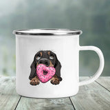 I Love Dachshunds Printed Enamel Mug Creative Glass Coffee Drinks Dessert Milk Cup Glass Vintage Heatable Handle Drinkware Gifts