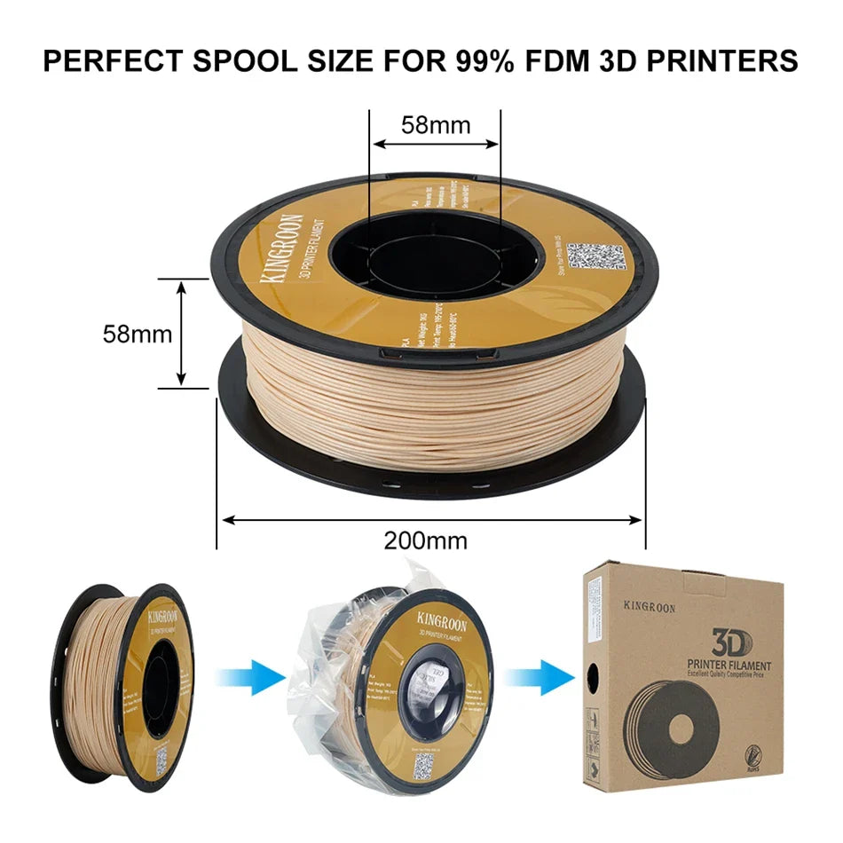 KINGROON 3D Printer Filament Wood PLA 1.75mm 1kg Spool Wood-based Printing Material , Wood-like 3D Printer Model