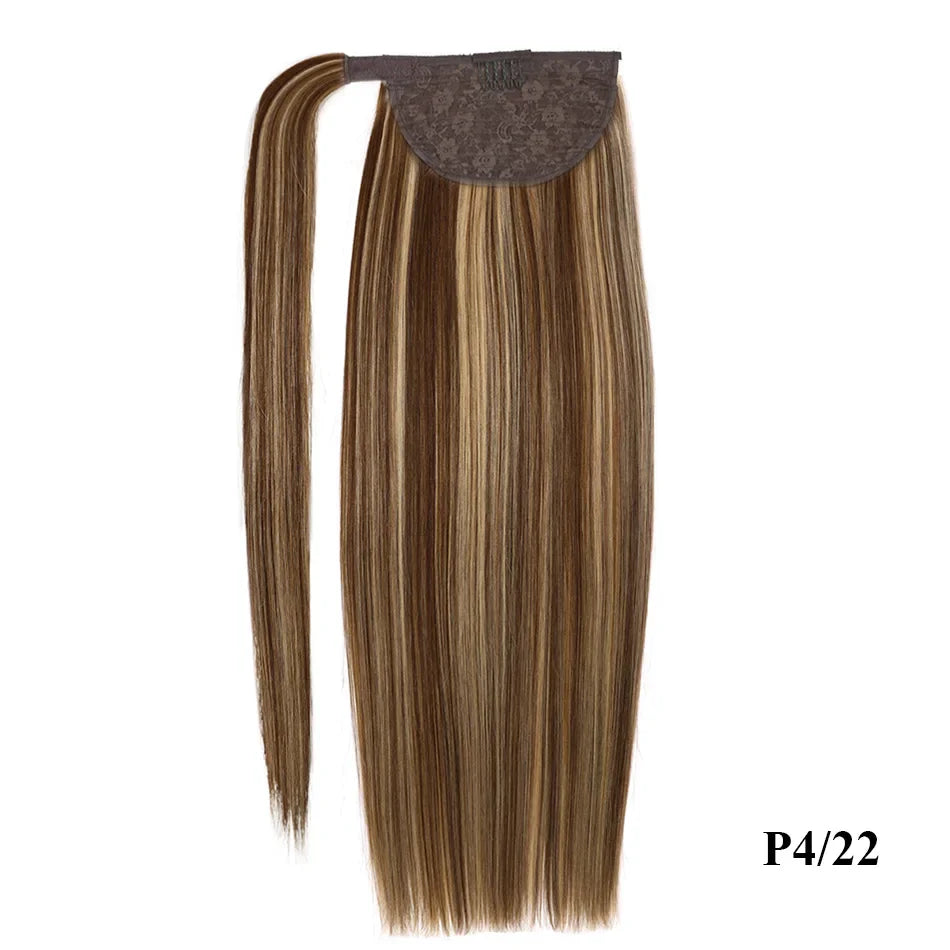 Straight Human Hair Ponytail Wrap Around Horsetail Clips-In Brazilian Machine Made Remy Hair wig 120g