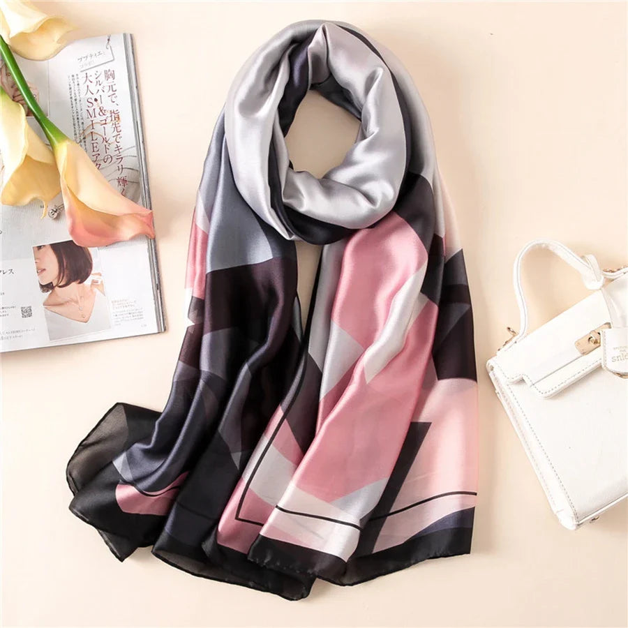 100% Natural Silk Scarf Women Luxury Brand Digital Print Flowers Silk Pashmina Shawl Female Long Bandana Foulard 2020 Oversize