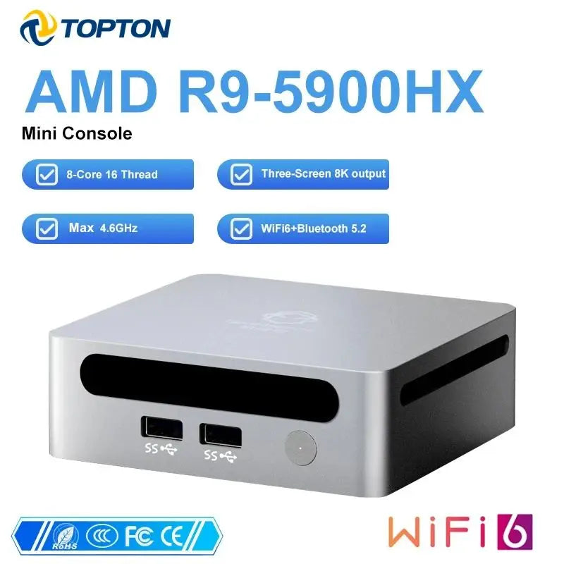 Topton Mini PC Gamer AMD Ryzen 9 5900HX 7 7730U 5800U Windows 11 DDR4 3200MHz Gaming PC Computer Barebone 8K HTPC WiFi6 BT5.2