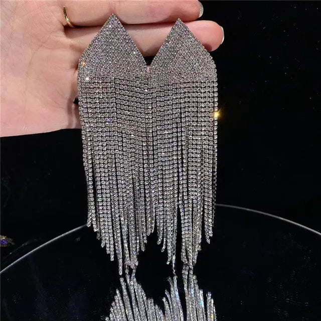 Fashion Statement Earring Long Full Rhinestone Big Earrings For Women Euorpe Evening Party Crystal Tassel Earings Wholesale