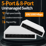 100M /1000M Unmanaged Network Ethernet Switch  5 8Port Fast RJ45 LAN Switching Hub Ethernet Smart Desktop Switch EU Plug Adapter