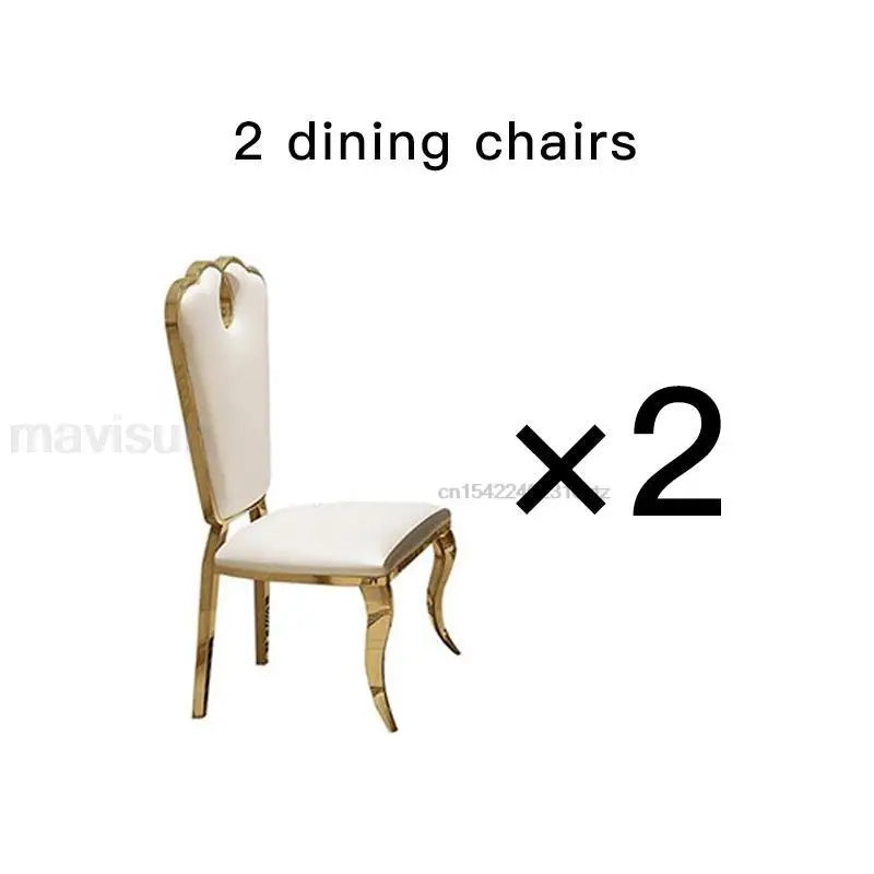 Post-Modern Marble Top-Grade Dining Table And Chairs Combination Stainless Steel Crown Apartment Golden Carved Furniture Table