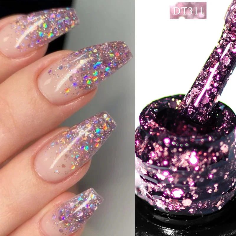 10Pcs Nude Glitter Gel Nail Polish Set Purple Pink Reflective Glitter Semi Permanent Varnishes Soak Off UV LED Nail Art Gel Kits