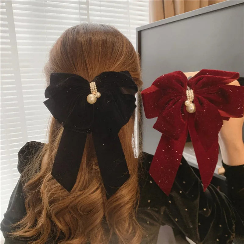 K-pop Star Red Velvet Bow-knot Popular Hair Accessories Hair Catch Large Size Girl High-end Velvet Bow-knot Hairgrips Headdress