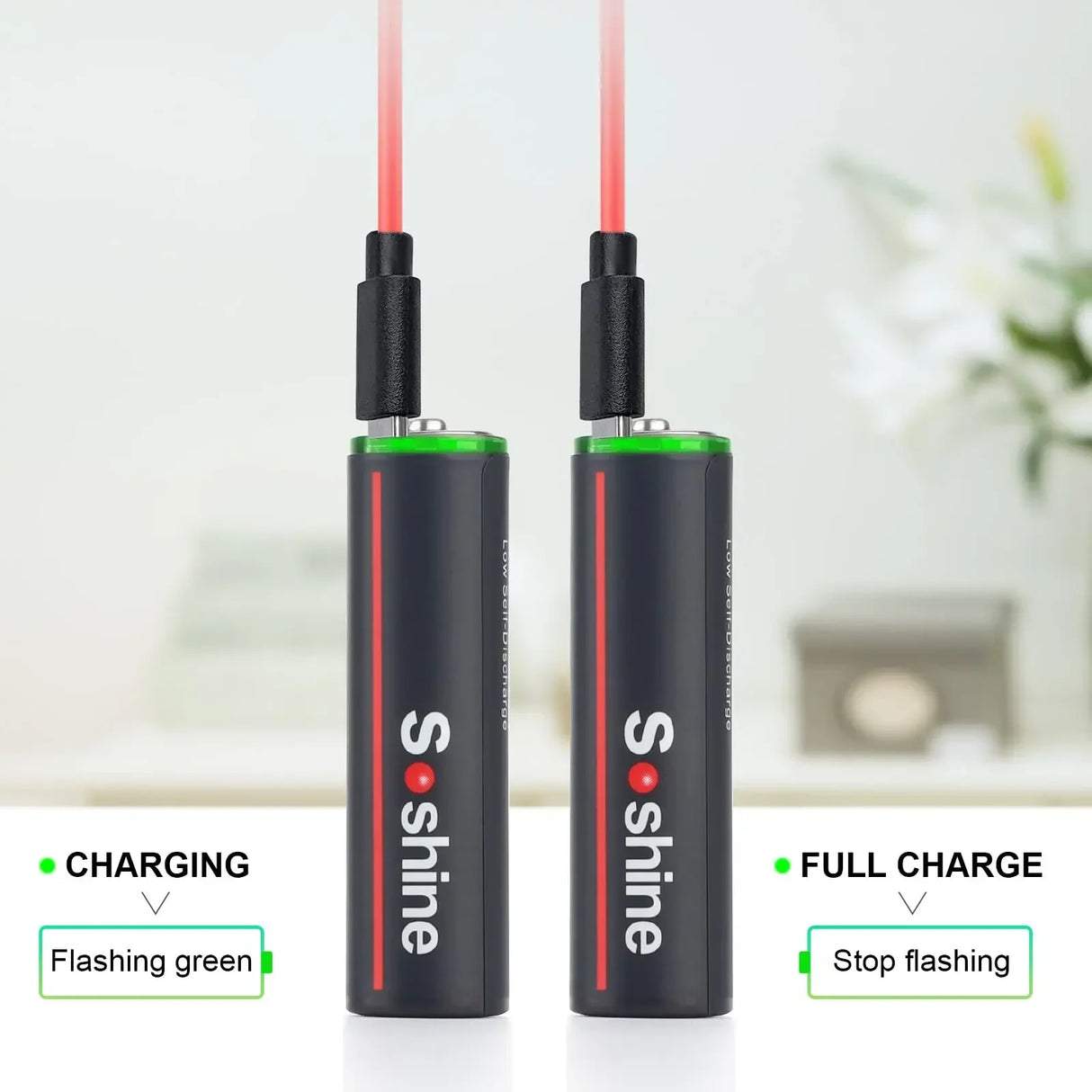 Soshine 1.5V 2600mWh Li-Ion Rechargeable Battery AA Lithium Batteries 1200 Times Cycle Type C AA Battery with 4-in-1 USB Cable