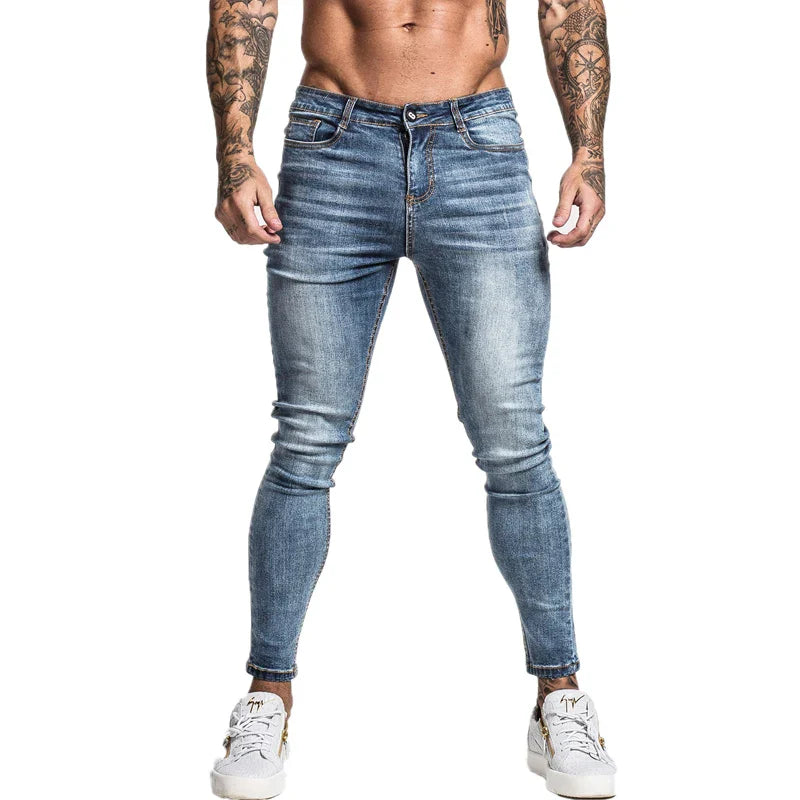 GINGTTO Jeans Men Elastic Waist Skinny Jeans Men 2020 Stretch Ripped Pants Streetwear Mens Denim Jeans Blue