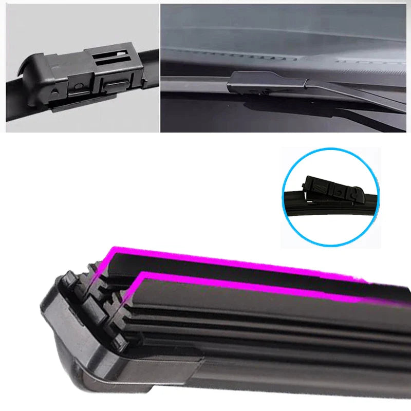 Car Windshield Wiper Blades Universal Soft Double Layer Rubber Frameless Bracketless Brushes Accessories Windscreen Window Front