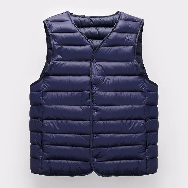 2023 Autumn Winter Men Warm Vest Jacket Male Ultra Lightweight V-neck Sleeveless Button Packable Warm Down Cotton Liner Vest