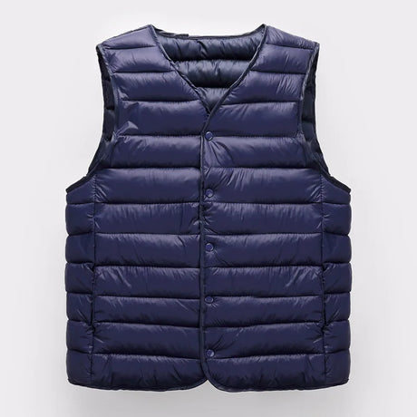 2023 Autumn Winter Men Warm Vest Jacket Male Ultra Lightweight V-neck Sleeveless Button Packable Warm Down Cotton Liner Vest